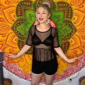 Sheer black polka dot shirt